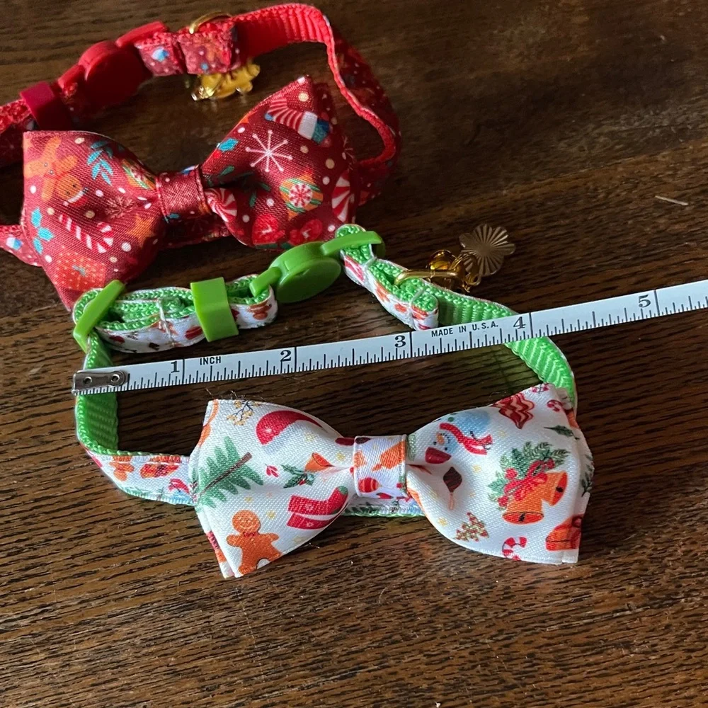 Festive Pet Collar Set with Bow Tie Cat or Small Dog